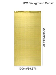 1件100*200厘米金色格子塑料浴帘背景布，适用于生日派对、婚礼、节日派对、万圣节、圣诞节、2025新年家居派对房间墙面装饰，装饰用品，附赠装饰丝带 - 金色 - 查看 3