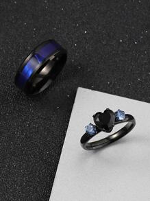 2pcs/set Fashion Stainless Steel Cubic Zirconia Decor Ring For Men For Daily Decoration Goth Punk Jewelry - Black - View 2