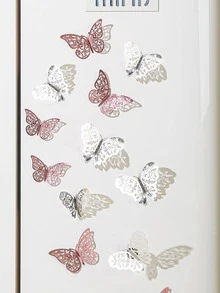 12 piezas PVC con mariposa 3d hueco con mariposa Calcomanía para casa - Oro rosa - Ver 2