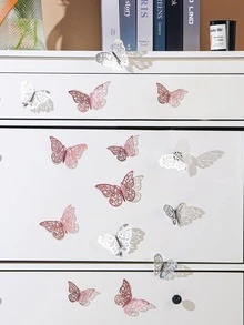 12 piezas PVC con mariposa 3d hueco con mariposa Calcomanía para casa - Oro rosa - Ver 4