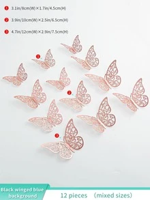 12 piezas PVC con mariposa 3d hueco con mariposa Calcomanía para casa - Oro rosa - Ver 1