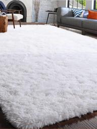Weicher, moderner, großer, schaggy Teppich, geeignet für Schlafzimmer, Wohnzimmer, Studentenwohnheim, Heimdekoration, flauschig, kuschelig, weiß, kann als dekorativer Teppich verwendet werden