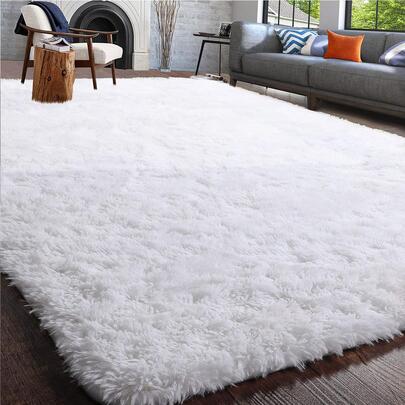 Tapis de zone moelleux et moderne, grand et shaggy, convenant pour la chambre, le salon, le dortoir, la décoration de la maison, moelleux et doux, confortable en blanc, pouvant être utilisé comme tapis décoratif