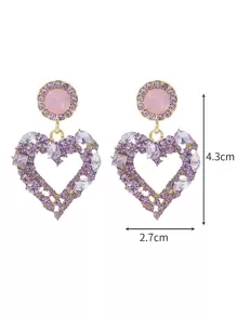 2pcs Rhinestone Heart Drop Earrings Valentines - Purple - View 4