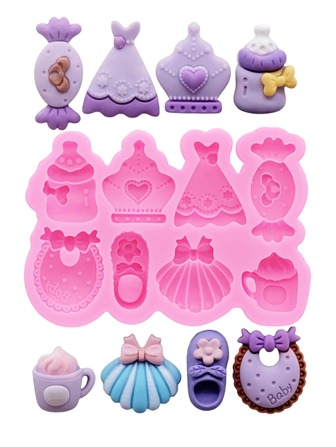 1 件粉色硅胶模具，适用于公主裙、婴儿奶瓶、小皇冠、拖鞋、糖果形珠宝 DIY 配件，适合制作树脂配饰、发夹、发带、装饰