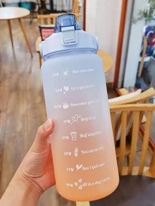 1入組漸變標語圖形水瓶現代2升大容量水瓶帶標記適合戶外 - 綠色 - 查看 6