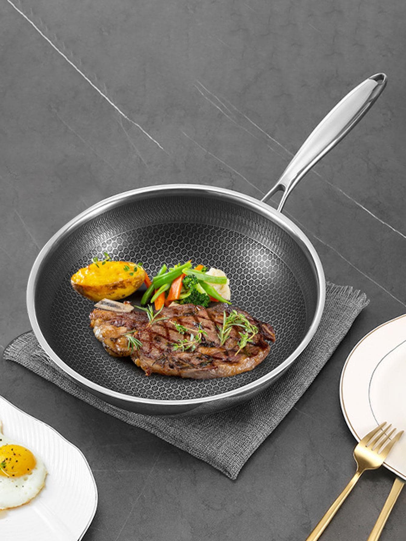 1 pieza Olla de acero inoxidable con moderno antiadherente de cocina sartén para cocina - Plateado - Ver 1