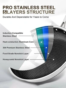 1 pieza Olla de acero inoxidable con moderno antiadherente de cocina sartén para cocina - Plateado - Ver 4