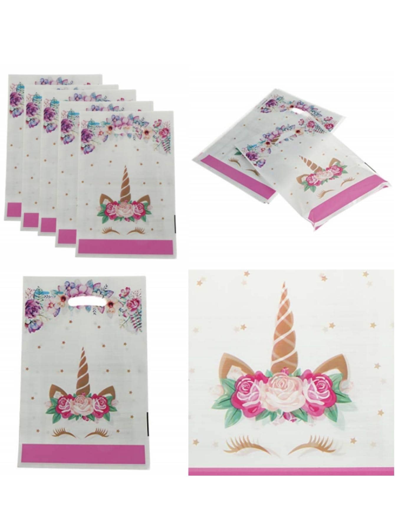 10入組/套塑膠禮品包裝卡通獨角獸圖案禮品袋適合派對 - 彩色 - 查看 1