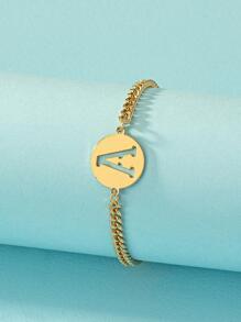 1pc Fashionable Letter Hollow Out Disc Decor Bracelet For Women For Daily Decoration - Yellow Gold - View 2