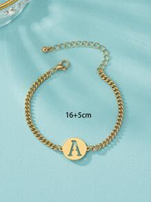 1pc Fashionable Letter Hollow Out Disc Decor Bracelet For Women For Daily Decoration - Yellow Gold - View 6