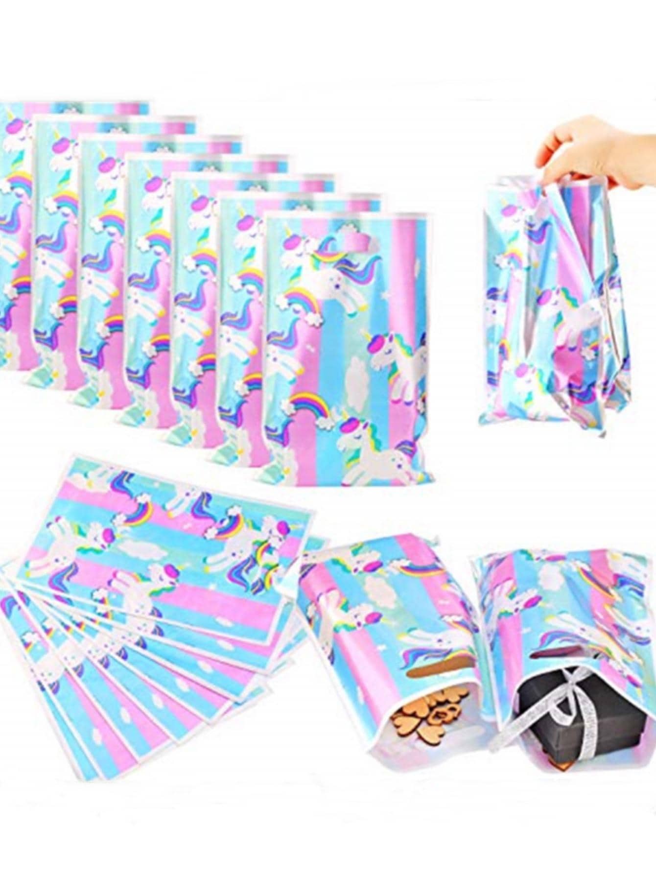10入組/套塑膠禮品包裝卡通獨角獸和彩虹樣式禮品袋適合派對 - 彩色 - 查看 1