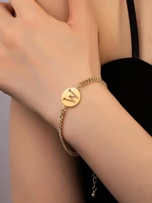 1pc Fashionable Letter Hollow Out Disc Decor Bracelet For Women For Daily Decoration - Yellow Gold - View 4
