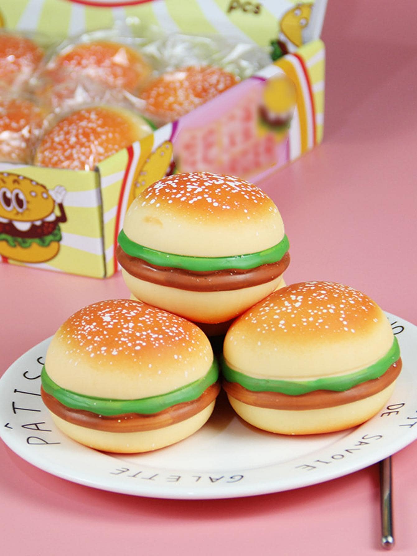 1入組漢堡包設計玩具，兒童創意食物形狀擠壓玩具 - 橘色 - 查看 1