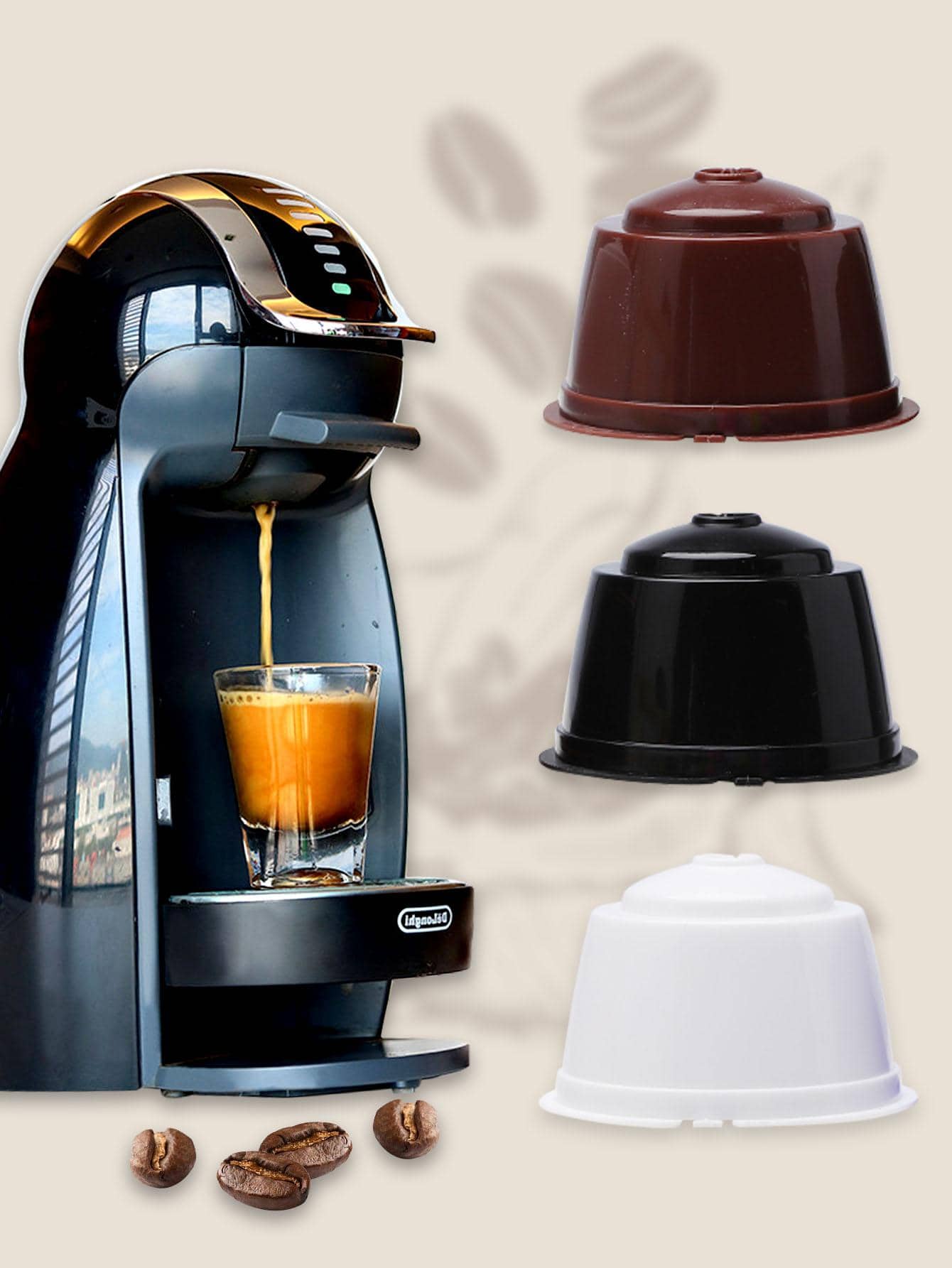 3 Cốc Lọc Cà Phê Kèm Muỗng & Bàn Chải Vệ Sinh, Bộ Lọc Viên Nang Cà Phê Màu Trơn Đơn Giản Cho Hộ Gia Đình - Nhiều màu - Xem 1
