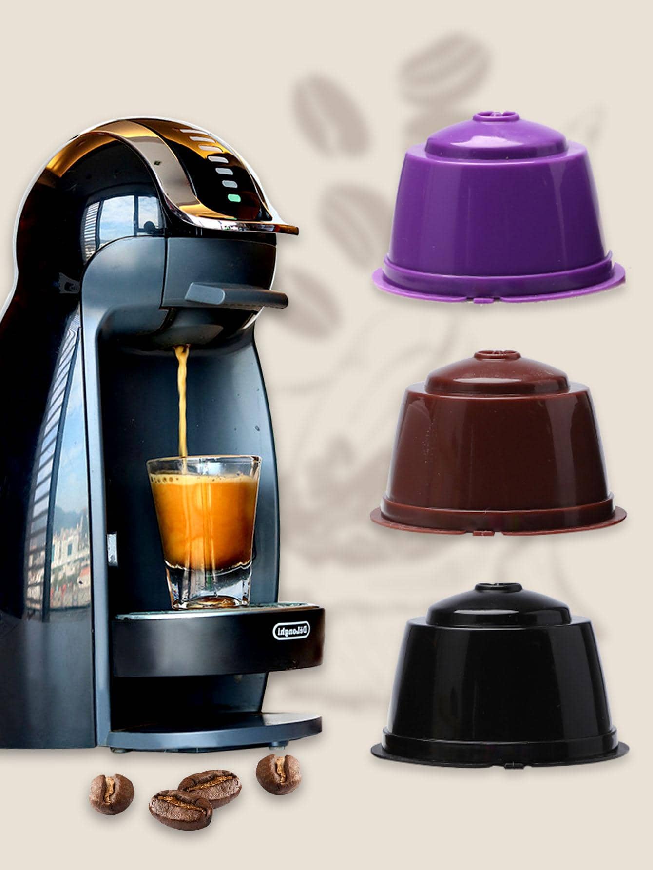 3 件装可再填充咖啡胶囊过滤器，配有勺子和刷子，学校用品，返校季 - 彩色 - 查看 1