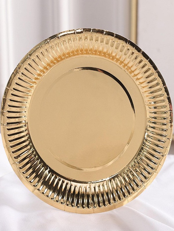 20pcs Metallic Round Disposable Plate, Modern Golden Disposable Paper
