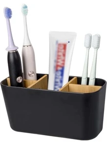 Storage boxes 1pc Bamboo Toothbrush Holder, 5-Slot Bathroom Vanity Organizer Rack For Electric Toothbrush, Toothpaste, Razor, Home Bathroom Decor, Autumn, Back To School