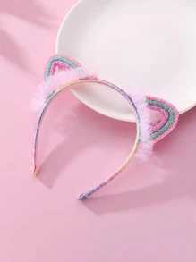 1pc Cute Sparkly Cat Ear Mesh Plastic Hair Hoop For Girls, Daily Hair Accessory Gift - Multicolor - View 1