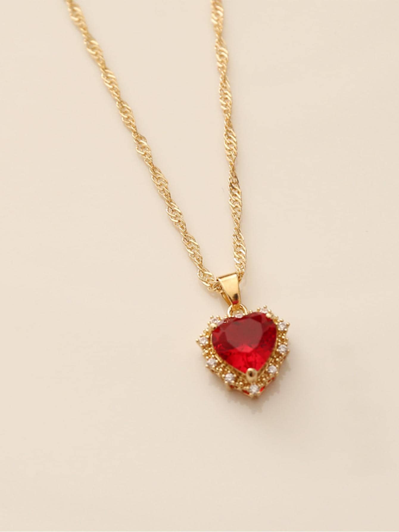 1 Thời Trang Đính Đá Cubic Zirconia Vòng Cổ Trái Tim Cho Nữ Làm Quà Tặng - Đỏ - Xem 1