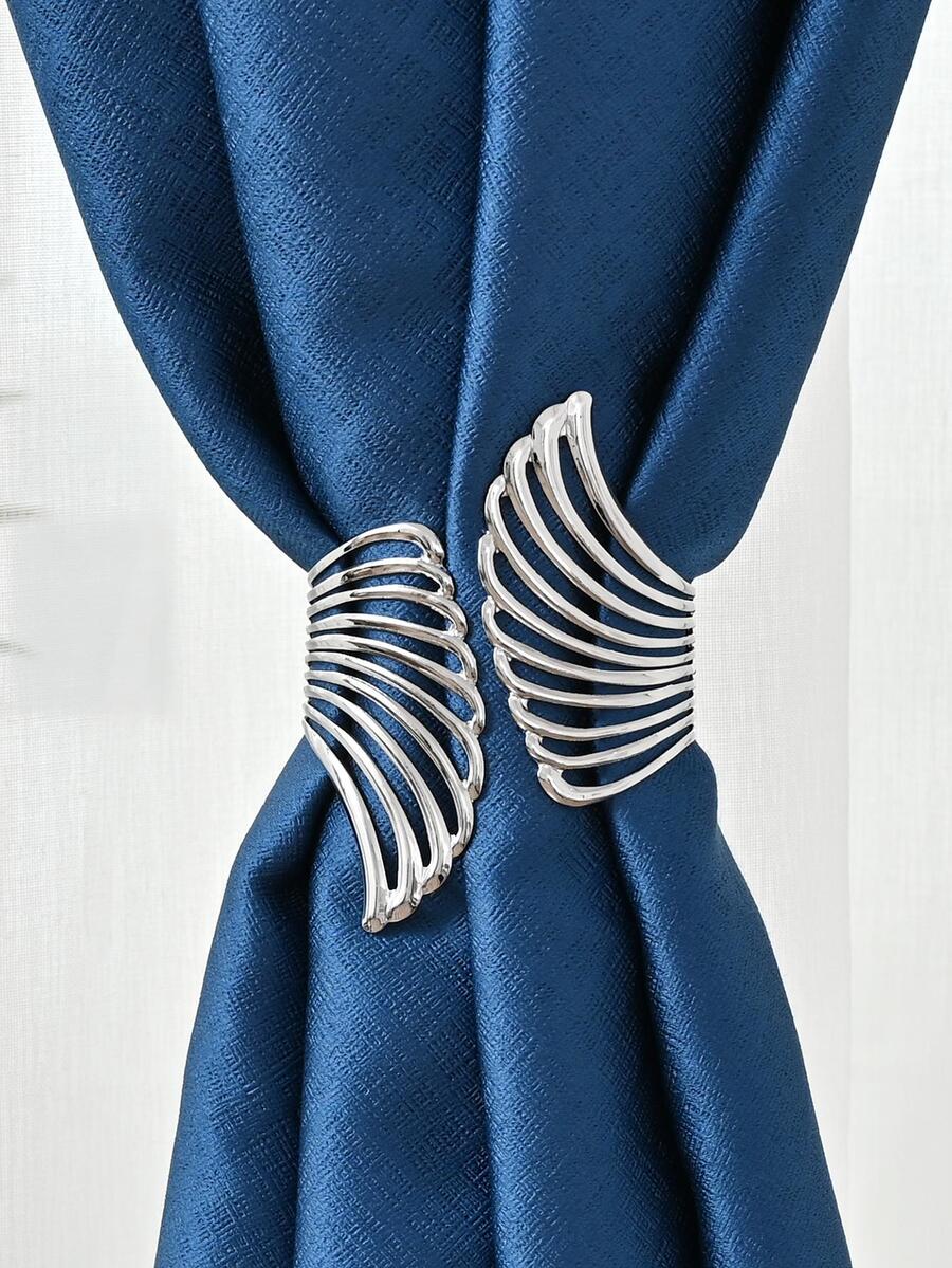 1 pieza con diseño de ala 3D Cortina plata hierro decorativo Hebilla de cortina para casa - Plateado - Ver 1