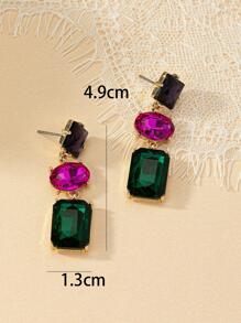 2 chiếc bông tai trang trí bằng đá rhinestone - màu xanh lá - Xem 4