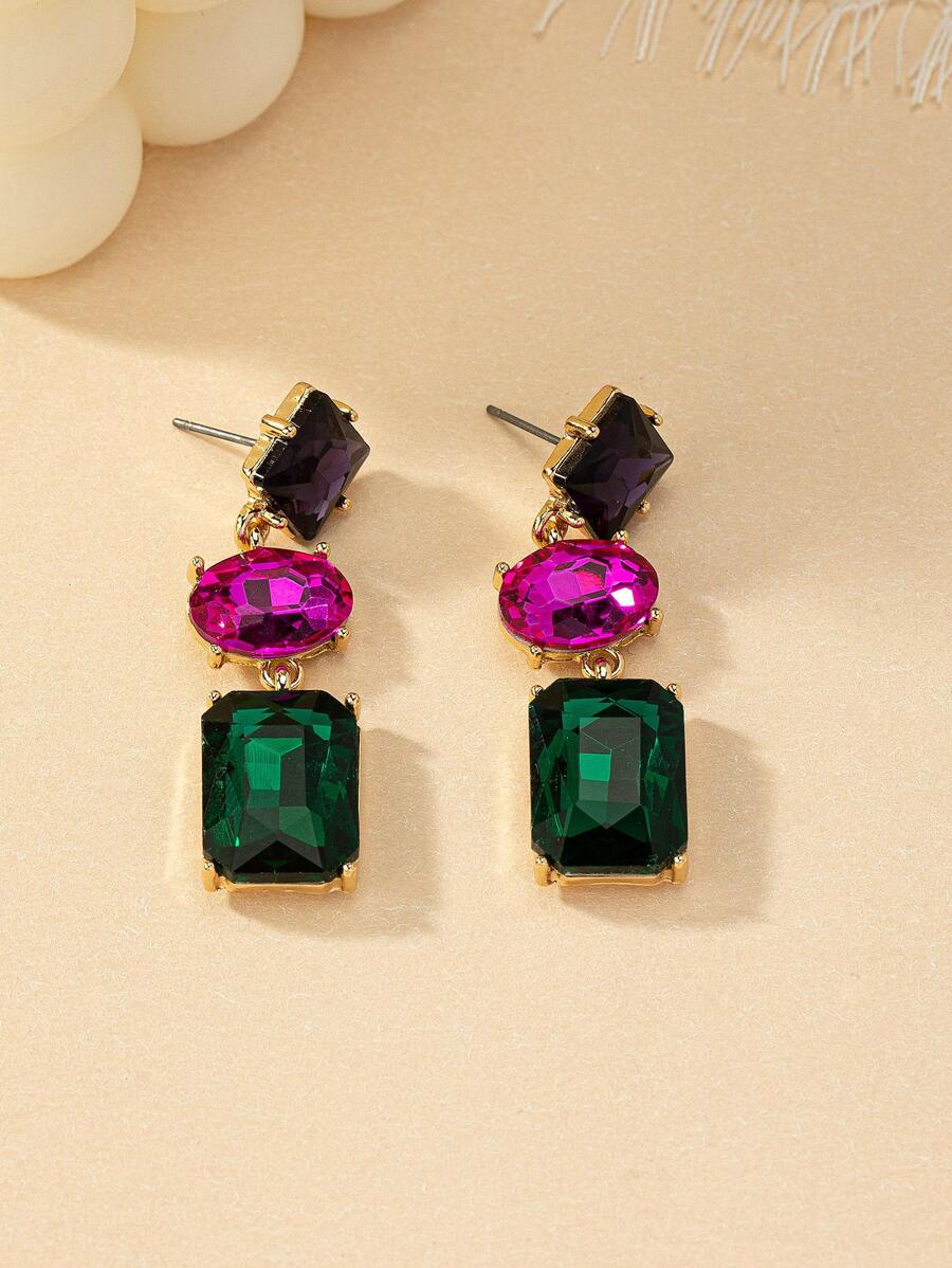 2 chiếc bông tai trang trí bằng đá rhinestone - màu xanh lá - Xem 1