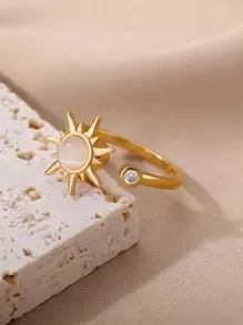 1pc European And American Style Bohemian Personality Minimalist Sunflower Rotating Open Ring For Women