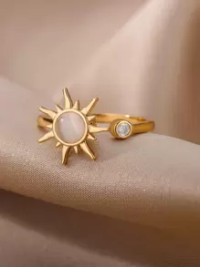 1pc European And American Style Bohemian Personality Minimalist Sunflower Rotating Open Ring For Women