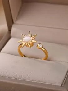 1pc European And American Style Bohemian Personality Minimalist Sunflower Rotating Open Ring For Women