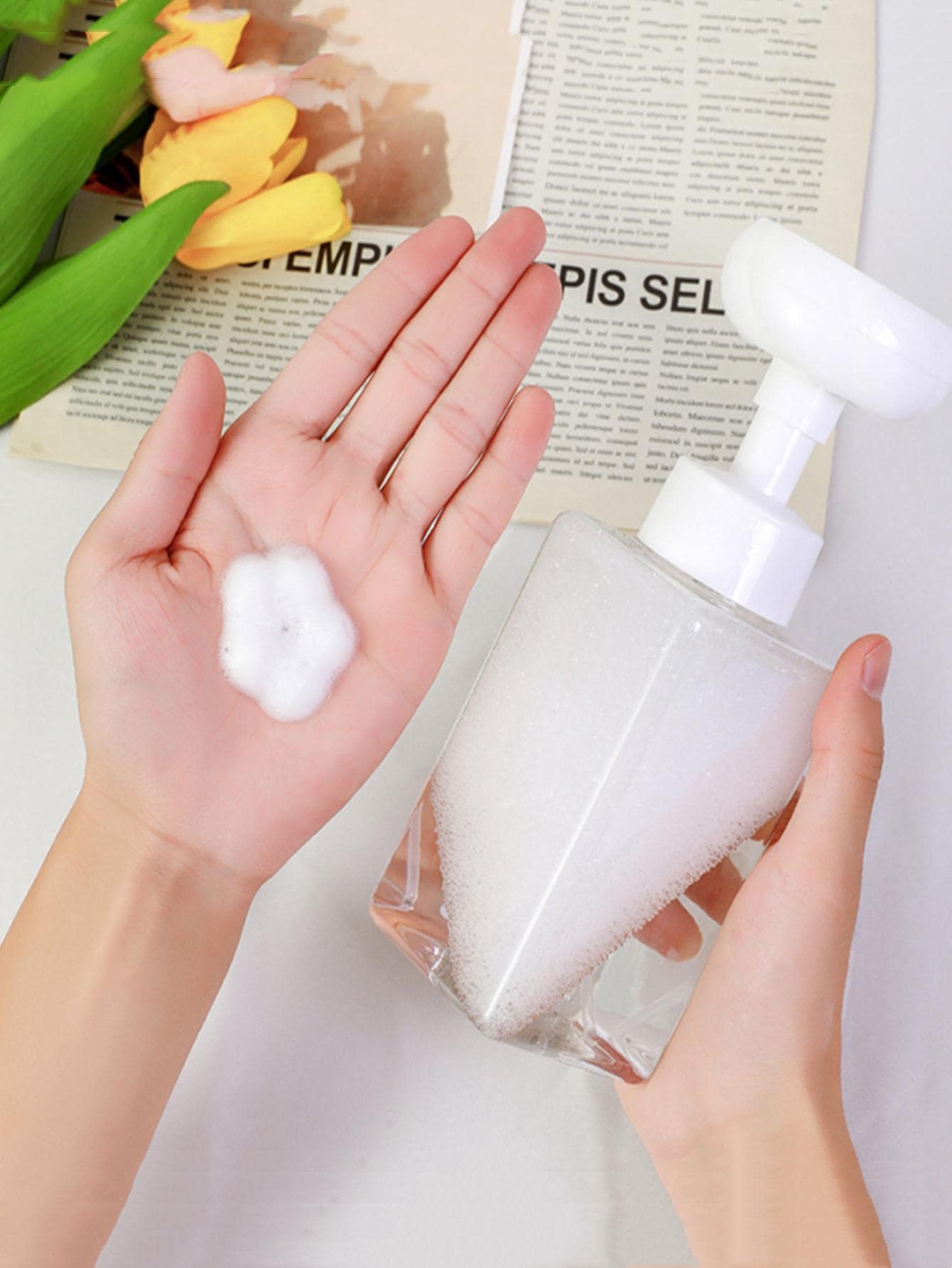 1pc Press Type Transparent White Lotion Foaming Bottle, PVC Portable Lotion Dispenser Box For Bathroom - White - View 1