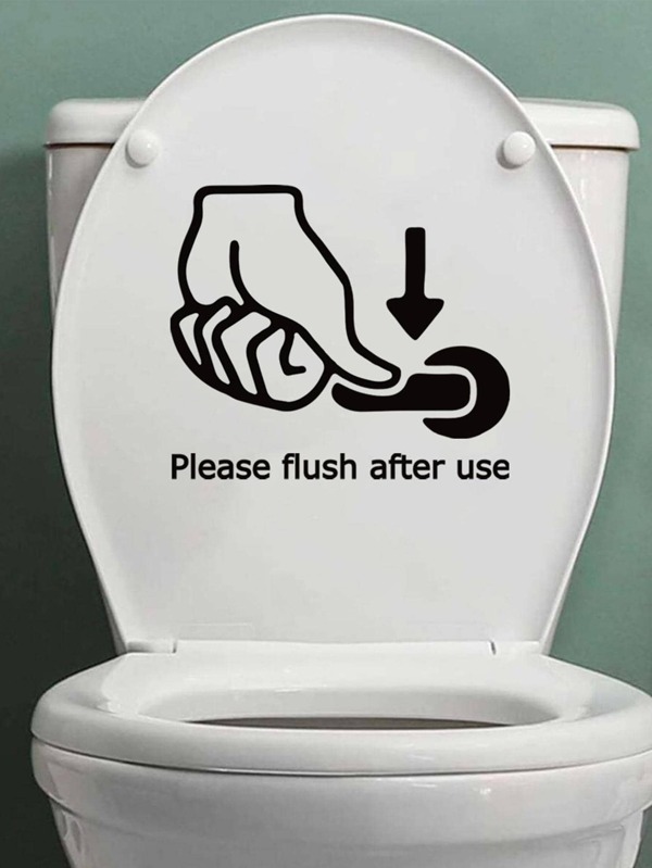 1pc PVC WC Pedestal Pan Cover Sticker, Hand & Slogan Graphic Toilet Lid