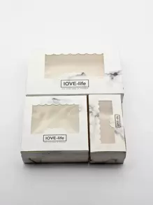 5pcs Marble Print Dessert Packaging Box, Apricot Paper Gift Wrapping Box For Party, Baking - View 2