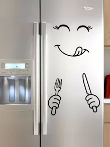 Cartoon Graphic Refrigerator Sticker, Black Cute Self Adhesive Fridge Sticker For Kitchen, Stickers, Wall Decal, Vinyl Decal For Home Decorations, Spring Decoration Items Refresh Your Home, Rama Decoration Stickers Gifts Birthday Graduation Kitchen Decor - Black - View 1