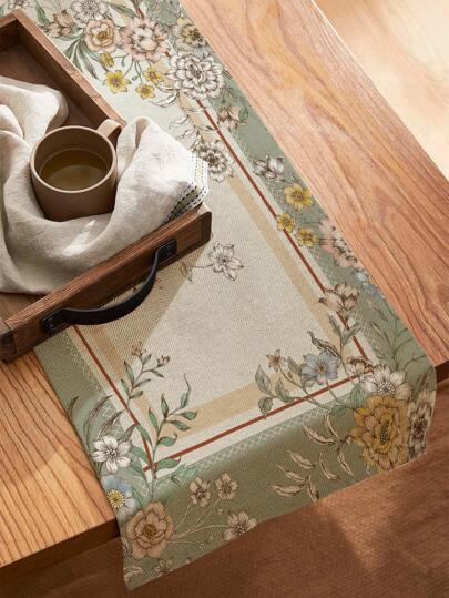 1pc Floral Print Table Runner, Cottagecore Polyester Table Liner For Home Decor