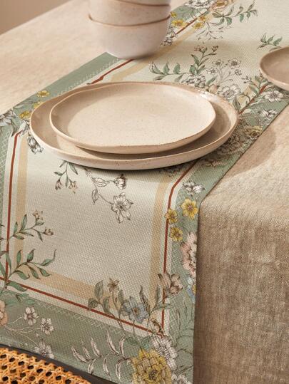 1pc Floral Print Table Runner, Cottagecore Polyester Table Liner For Home Decor