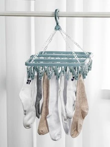 1入組折疊衣架帶32入組衣夾，藍色多功能家用襪子晾衣架 - 藍色 - 查看 4