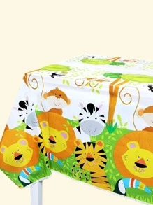 1 pieza Mantel desechable con patrón de animal desechable mesa dibujos animados lindo para fiesta - Multicolor - Ver 2