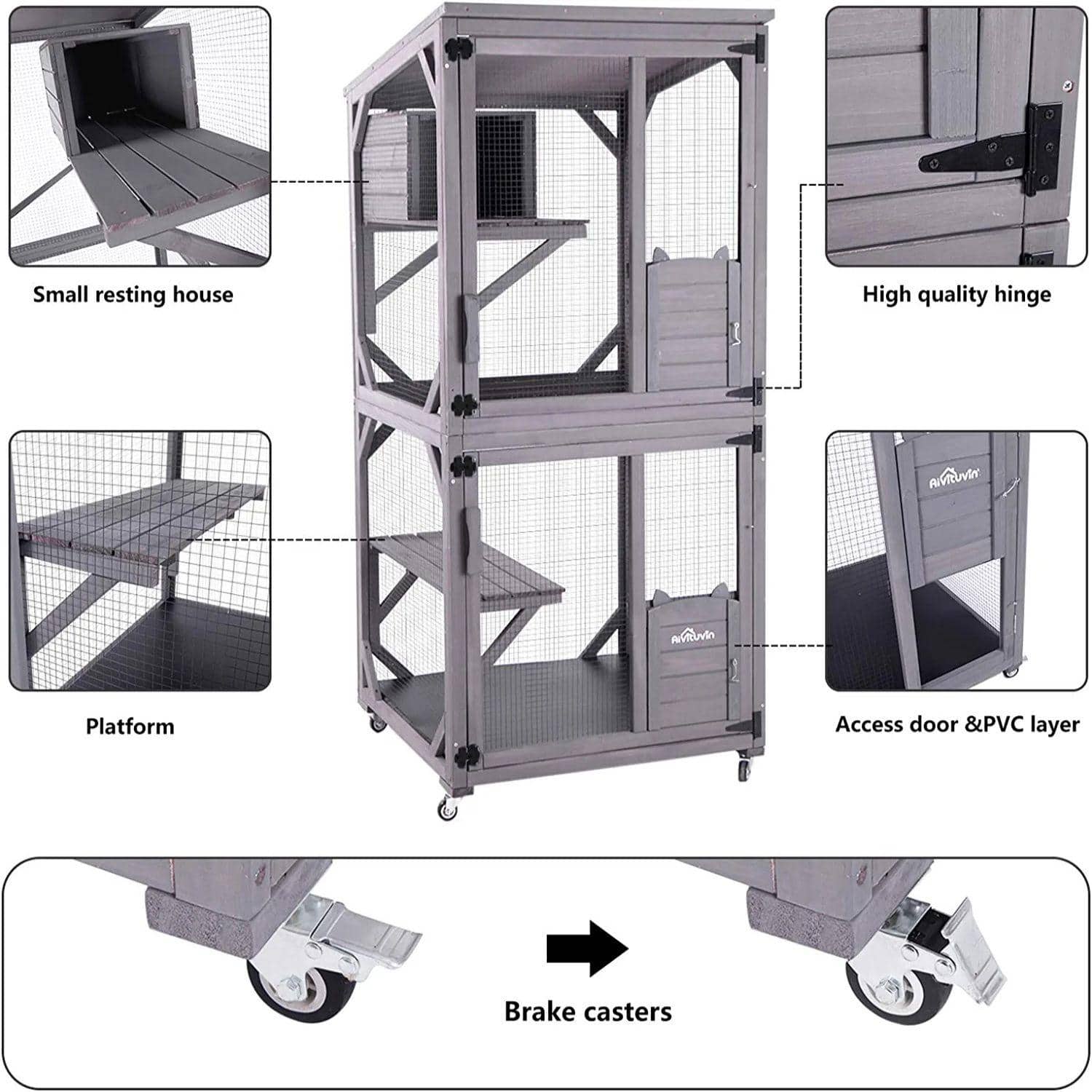 Aivituvin Cat House Outdoor Catio Cat Enclosures on Wheels70.9 Kitty