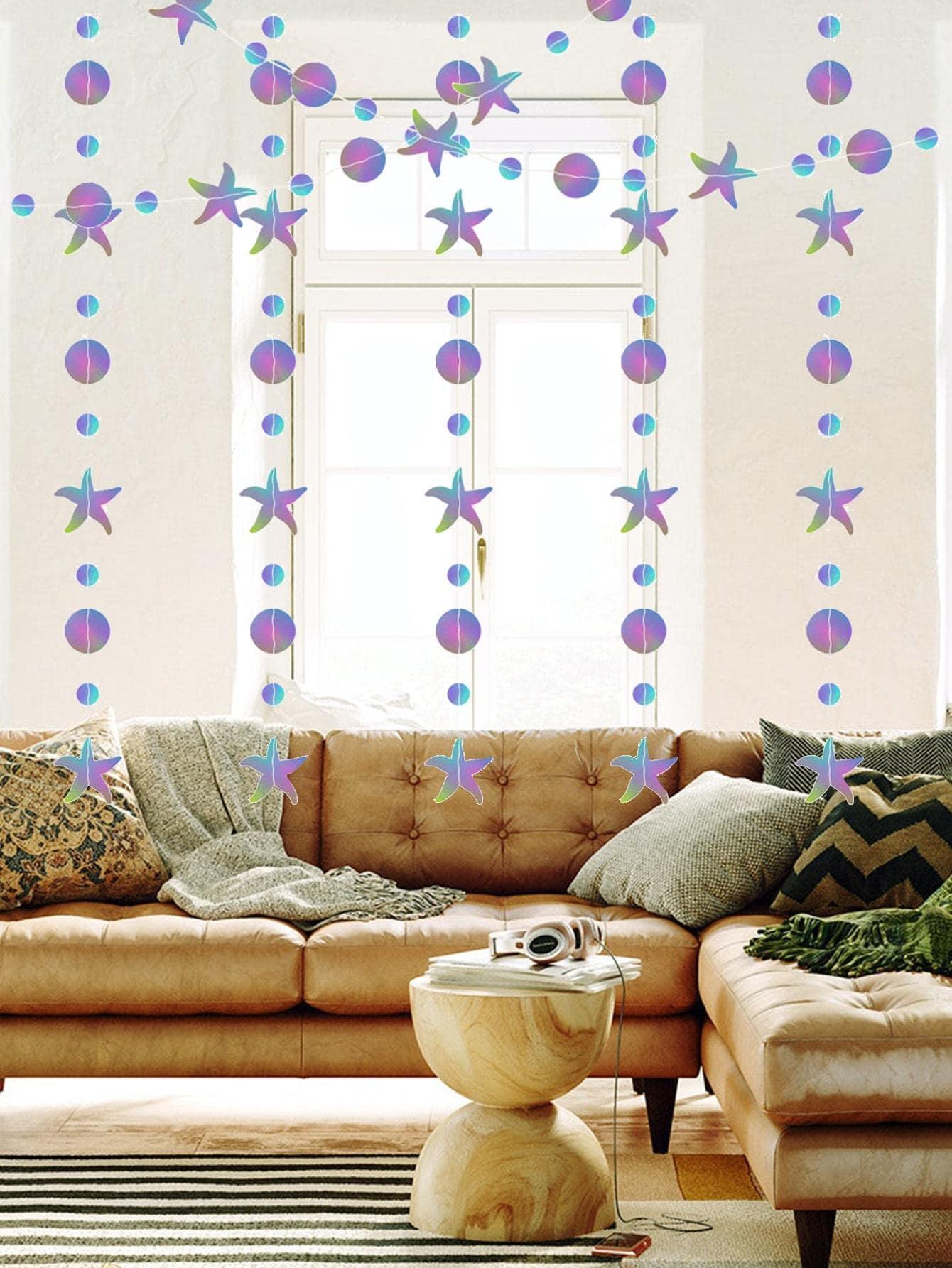 1 Vòng Hoa Giấy Thiết Kế Sao Biển Bạc Hình Ba Chiều Treo Trang Trí Trang Trí Nhà - Bạc - Xem 1