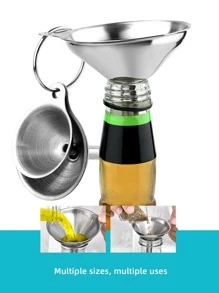 3pcs Stainless Steel Funnel Set, Silver Multifunction Funnel For Kitchen - Silver - View 4