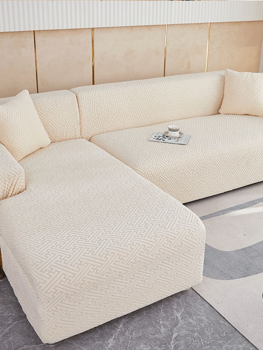 1 件套聚酯纖維沙發套彈性客廳沙發保護套 - 米色 - 查看 1