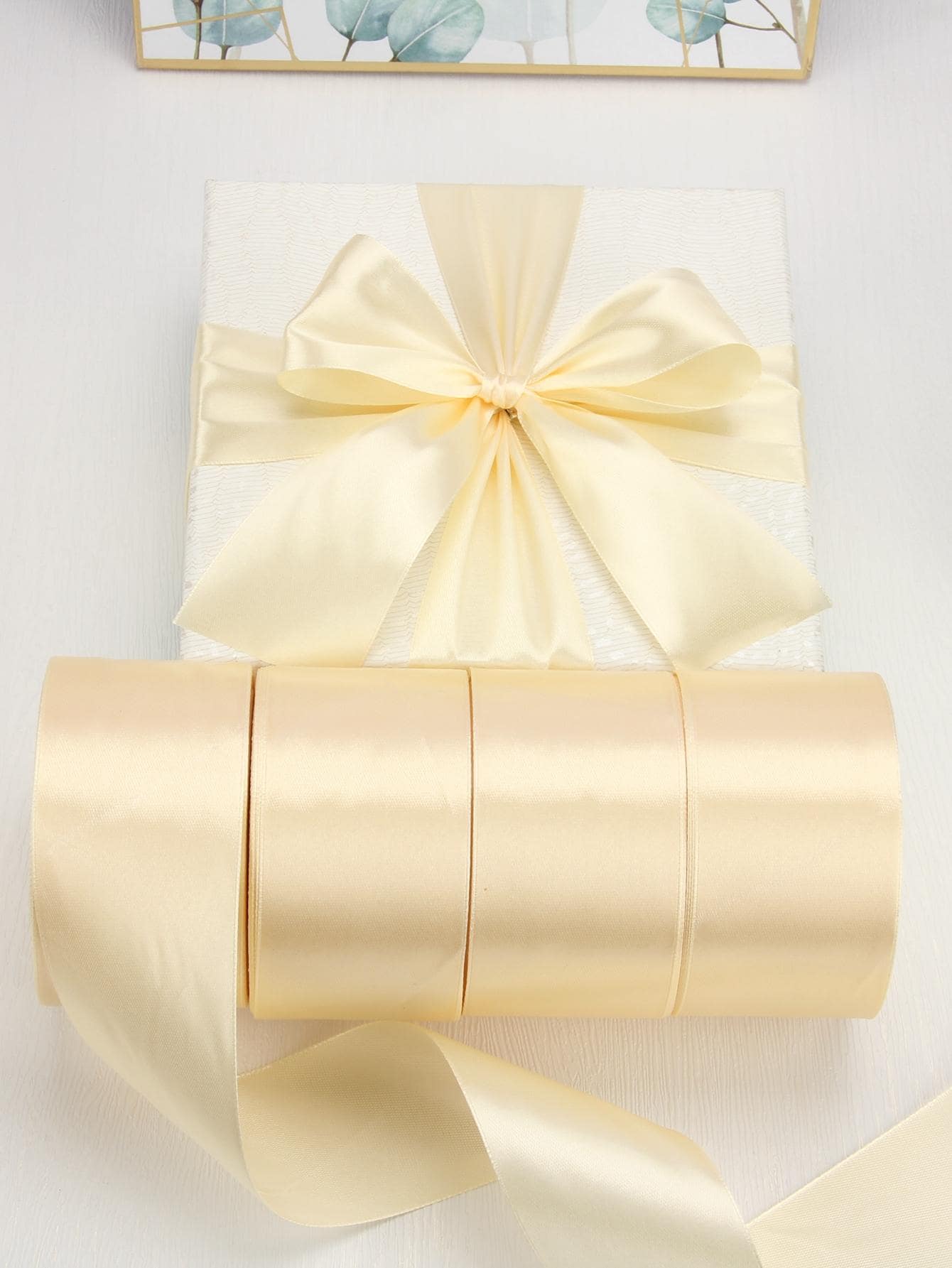 1卷素色禮品包裝絲帶，用於派對禮品米色緞帶 - 米色 - 查看 1