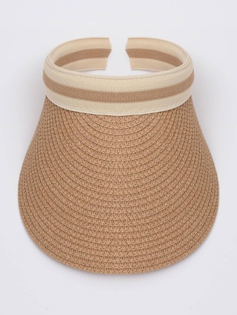 1入組女士條紋圖案防曬波西米亞草帽遮陽帽適用於戶外