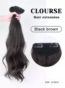 7JHH WIGS 夹式接发，长款波浪卷发，3 片装，隐形夹式，深棕色，柔软全合成纤维，适合女性日常佩戴，22 英寸
