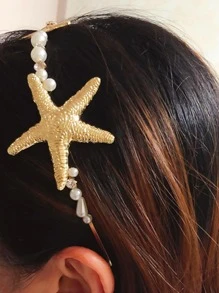 Boho 1pc Women Starfish & Faux Pearl Decor Fashion Headband For Daily Life,Hairband,Hair Hoop Headbands Hair Accessories