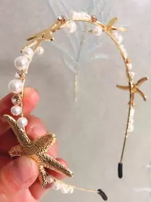 Boho 1pc Women Starfish & Faux Pearl Decor Fashion Headband For Daily Life,Hairband,Hair Hoop Headbands Hair Accessories