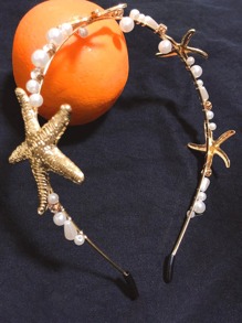 Boho 1pc Women Starfish & Faux Pearl Decor Fashion Headband For Daily Life,Hairband,Hair Hoop Headbands Hair Accessories