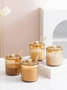 1pc Coffee Brown Spice Jar & 1pc Spoon, Seasoning Storage Box For Kitchen - Coffee Brown - View 7