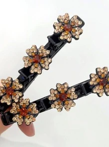 2pcs Women Rhinestone Flower Decor Fashion Hair Clip For Daily Decoration - Multicolor - View 2